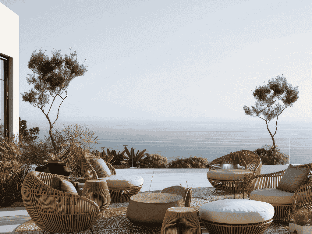 Well-designed terrace in Nice with sea view, sunlight exposure and comfortable outdoor living space