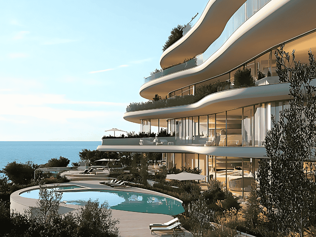 Different types of luxury apartments in Nice including sea view penthouses and terrace properties