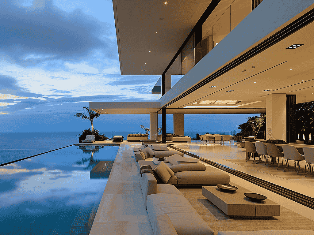 Modern luxury villa with sea view representing high-end real estate compared to luxury apartments in Nice