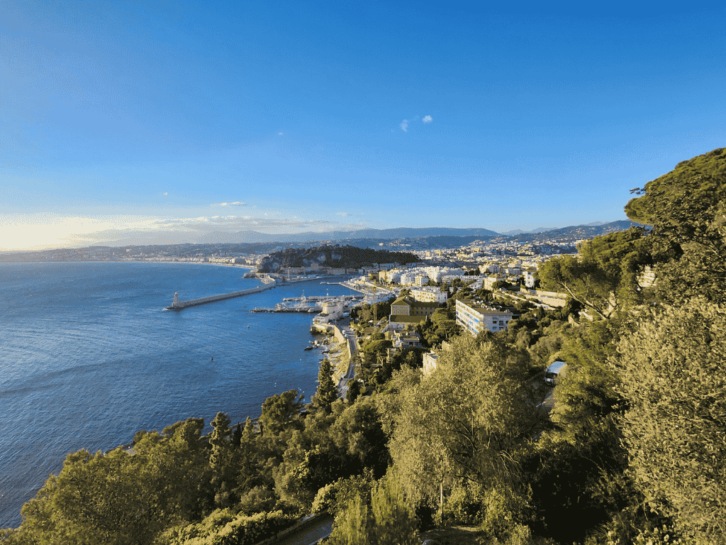 Sea view from Nice hills overlooking the port and the bay with residential areas on the French Riviera