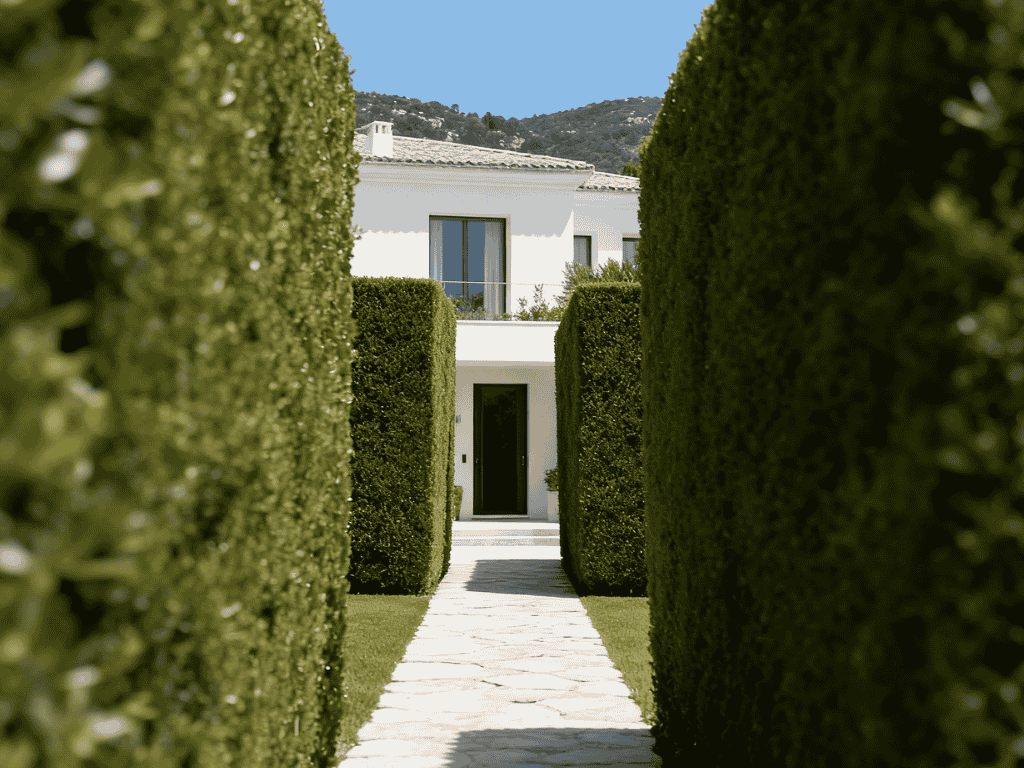 Hidden luxury villa in Nice French Riviera surrounded by greenery representing exclusive off-market real estate opportunities