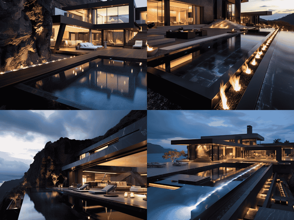 Different types of luxury properties in Nice including modern villas with infinity pools and high-end architecture on the French Riviera